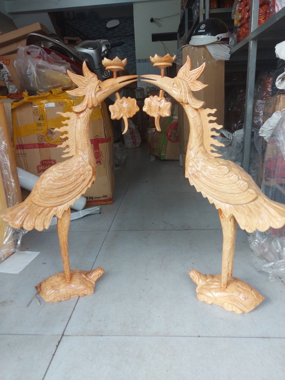 Cặp hạc thờ gỗ gõ -Đôi hạc thờ bàn gia tiên cao 50cm - 60cm