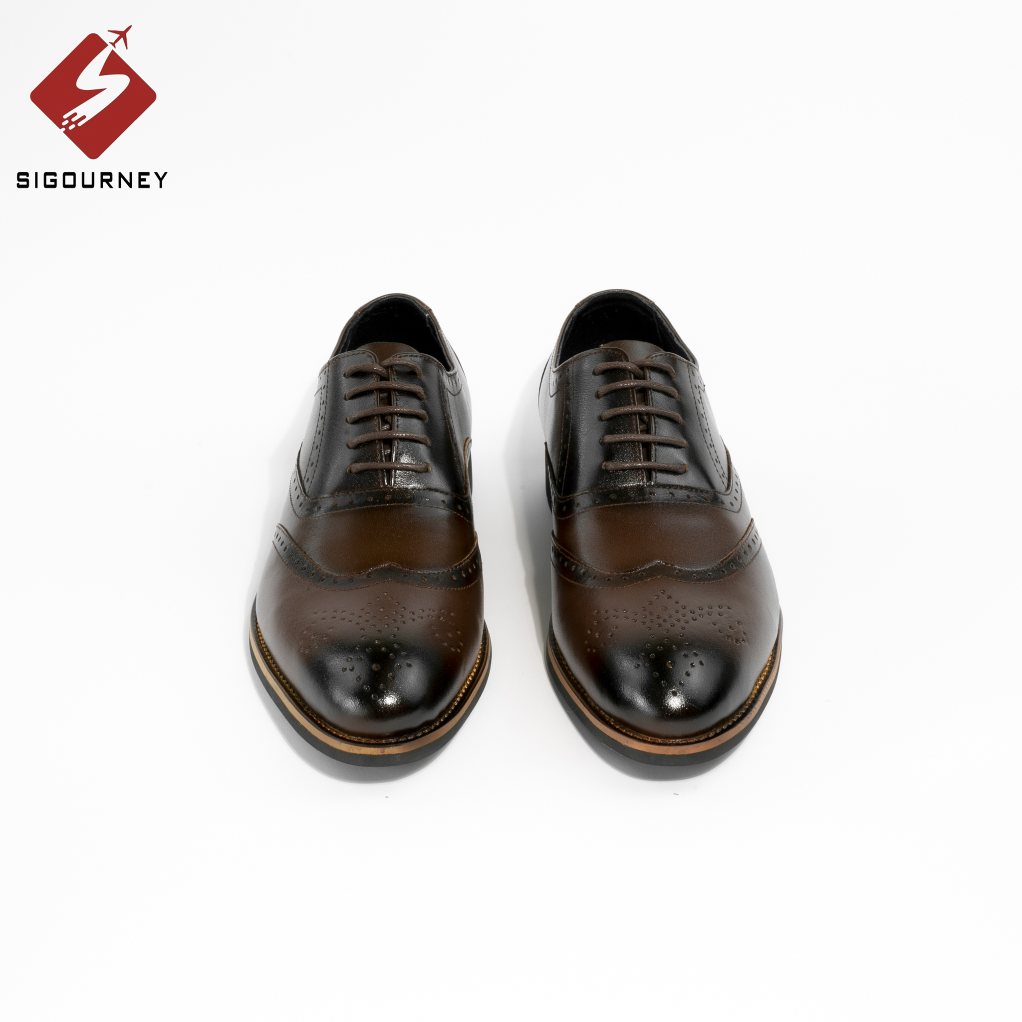 Giày Oxford Nam Họa Tiết Brogues Đục Lỗ Cực Đẹp SIGOURNEY Da Bò Màu Nâu Patian SIG-26 Bảo Hành 18 Tháng