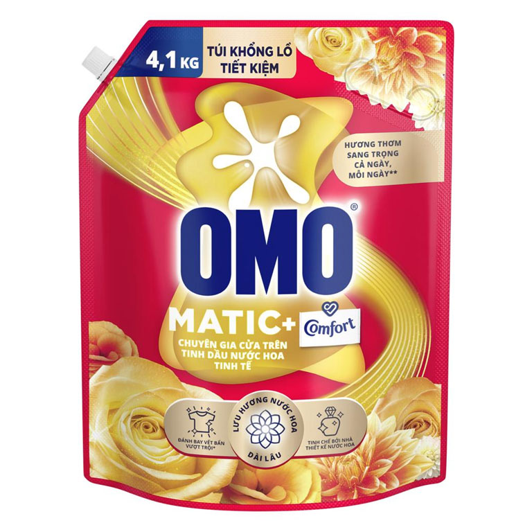 TúI Nước Giặt Omo Matic Comfort Cho Máy Giặt Cửa Trên Hương Tinh Dầu Thơm Xoáy Bay Vết Bẩn, Hương Thơm Bền Lâu 4.1kg