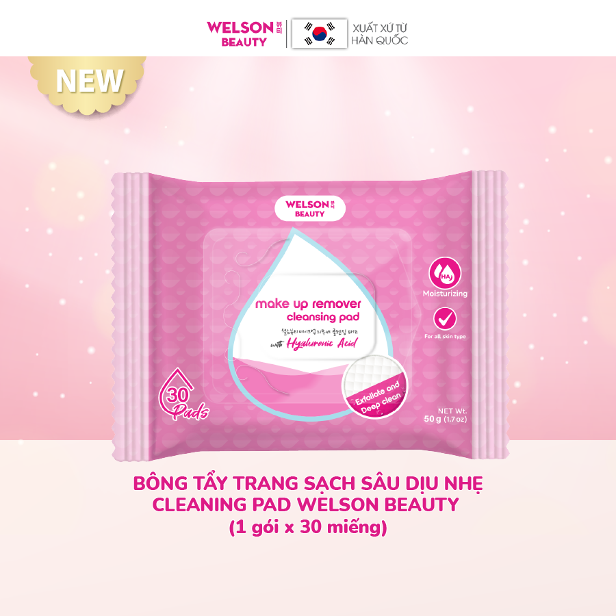 [H&B GIFTS] Bông tẩy trang sạch sâu dịu nhẹ Cleaning Pad Welson Beauty (1 gói x 30 miếng)