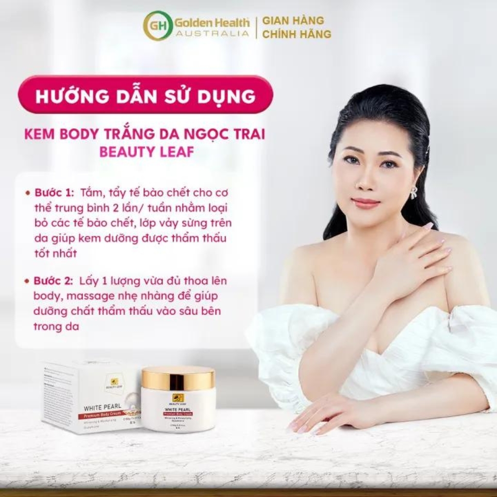 [GOLDEN HEALTH] Kem Dưỡng Trắng Da Body Ngọc Trai Golden Health Beauty Leaf 150g,Giúp Da Mềm Mịn,Bật Tone Trắng Hồng Tự Nhiên