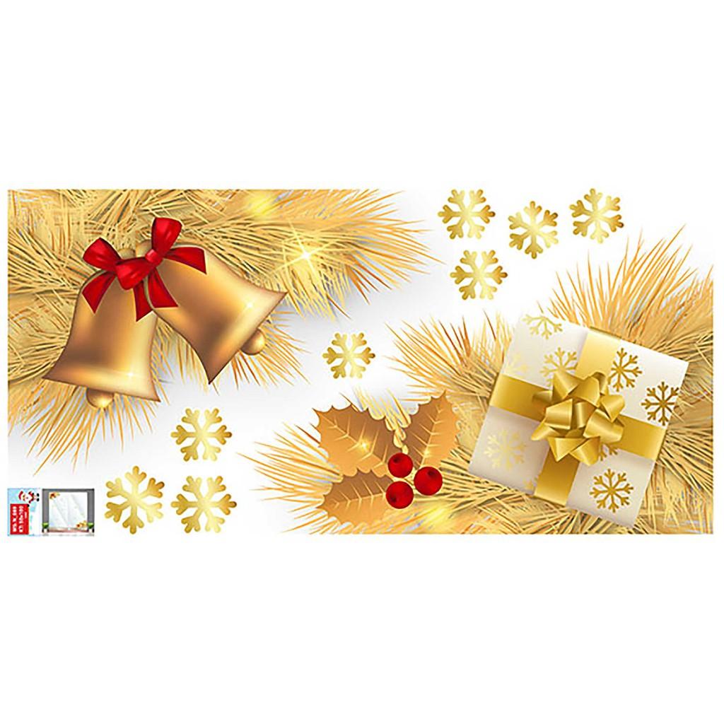 Decal trang trí noel lá thông và chuông vàng trang trí