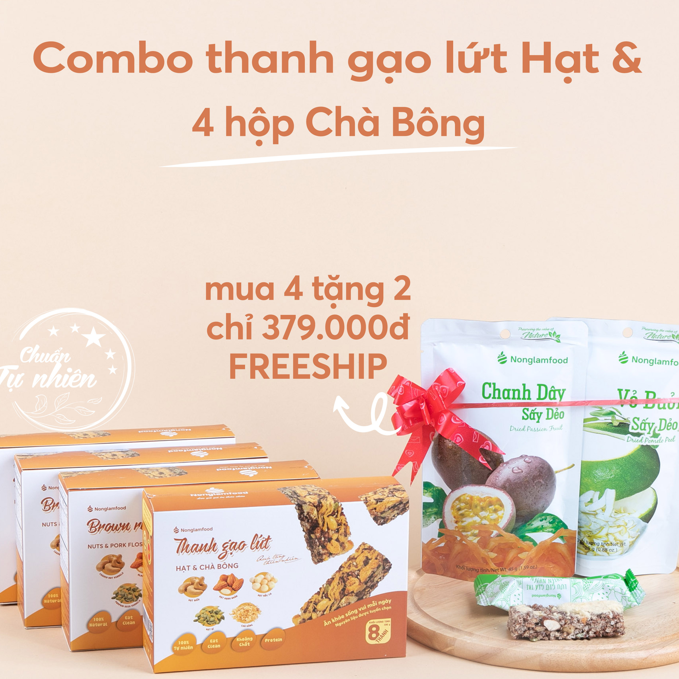 Thanh gạo lứt Hạt &amp; Chà Bông Nonglamfood hộp 8 thanh 136g | Hỗ trợ ăn kiêng giảm cân, tập gym | Bữa ăn sáng thay thế dinh dưỡng | Bổ sung dưỡng chất