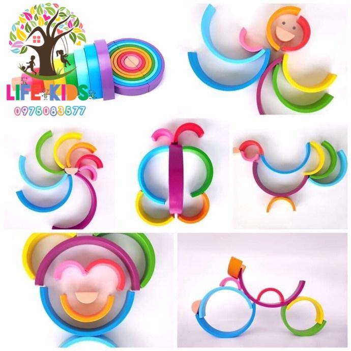 Bộ xếp hình cầu vồng bằng gỗ vui nhộn cho trẻ đồ chơi trẻ em Giáo cụ montessori -đồ chơi gỗ xuất khẩu châu Âu