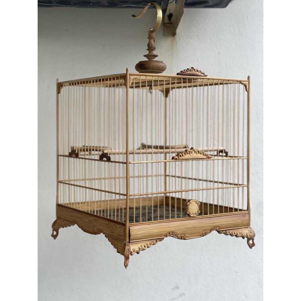 Lồng Chim Chào Mào Vuông Đấu Tre Lá Đề Chạm - Hàng Nguội Kỹ - Nét - Đẹp - Lồng Chim Tony Store