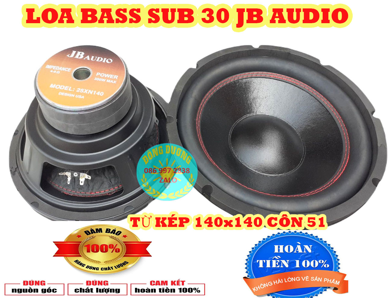 CỦ LOA SUB ĐIỆN 30 (3 TẤC) JB - GÂN CAO SU TỪ KÉP 140x140 CÔN 51 - MÀNG KHÂU CHỈ ĐỎ - HÀNG NHẬP KHẨU