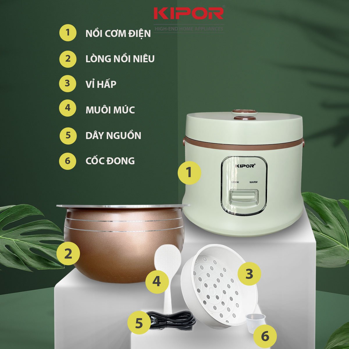 Nồi cơm điện KIPOR KP-N965 1.2L - Lòng nồi dạng niêu, phủ lớp chống dính cao cấp - Tặng kèm vỉ hấp - Hàng chính hãng