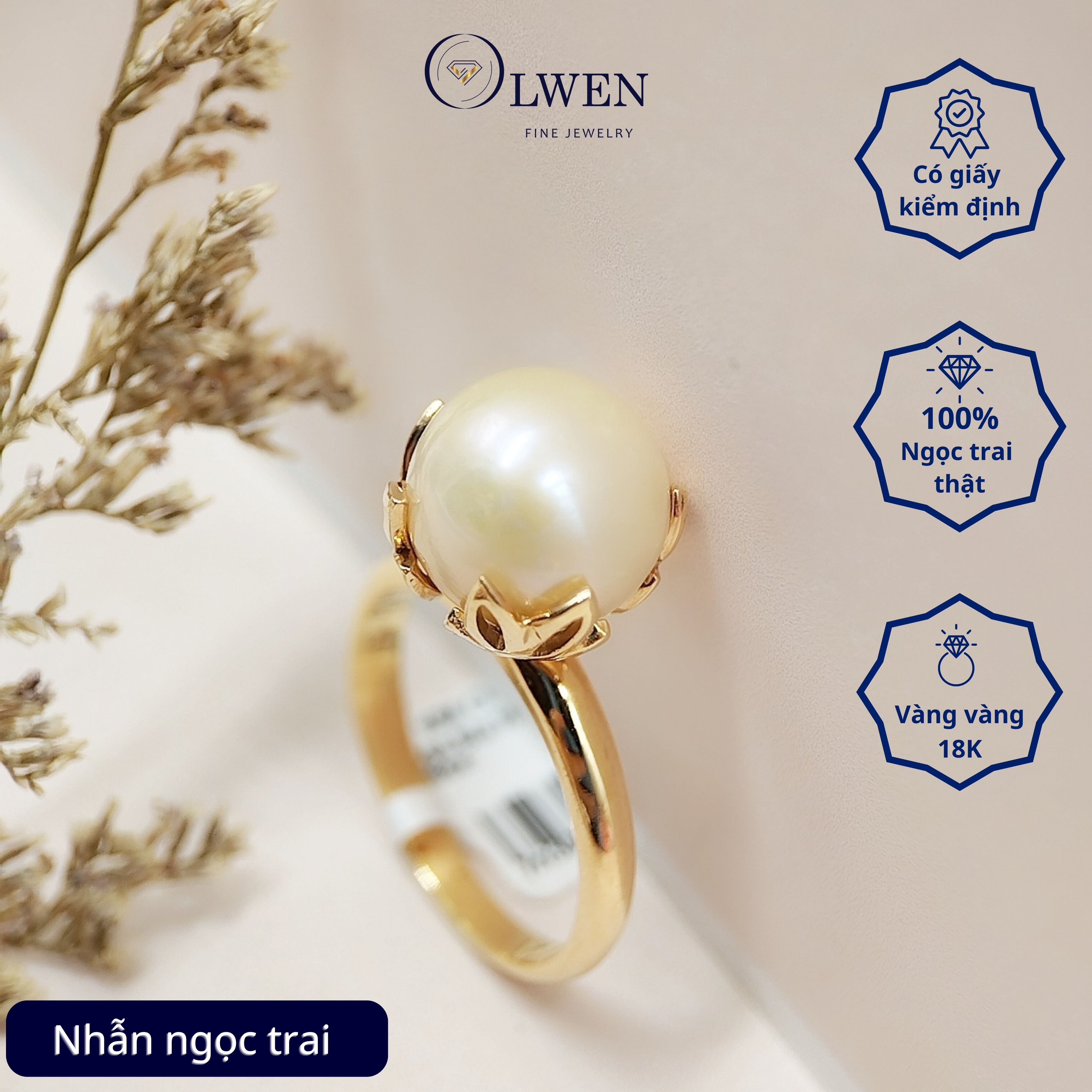 Nhẫn ngọc trai trơn 14K HK Olwen HA-R000037