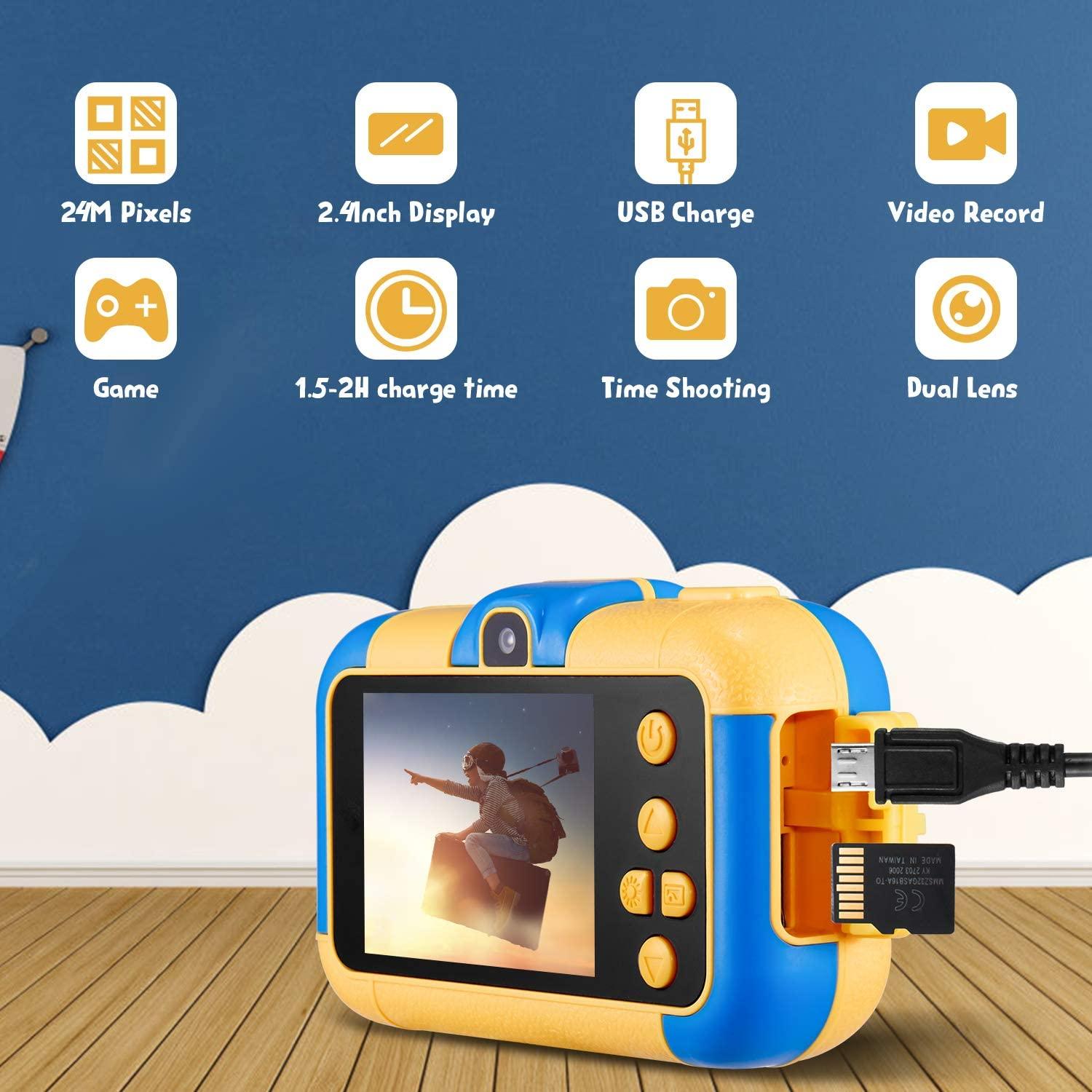 Camera trẻ em, máy quay video kỹ thuật số ống kính kép 1080p 2,4 inch HD, Món quà tốt nhất