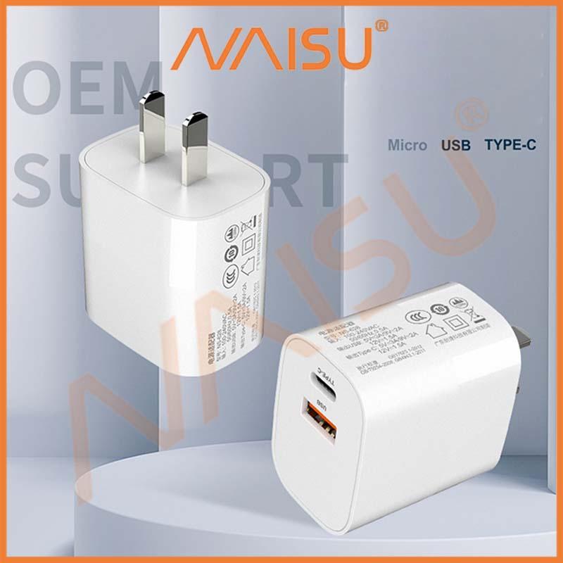 Sạc nhanh NAISU 18WA + C sạc nhanh đầy đủ giao thức 3C Bộ chuyển đổi được chứng nhận PD + QC3.0 sạc nhanh USB ID – 1815 - Hàng nhập khẩu