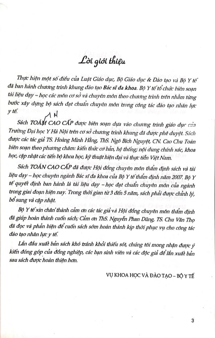 Toán Cao Cấp - Dùng Cho Đào Tạo Bác Sĩ Đa Khoa