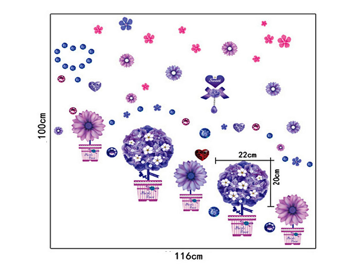 Decal dán tường năm chậu hoa tím dẹp