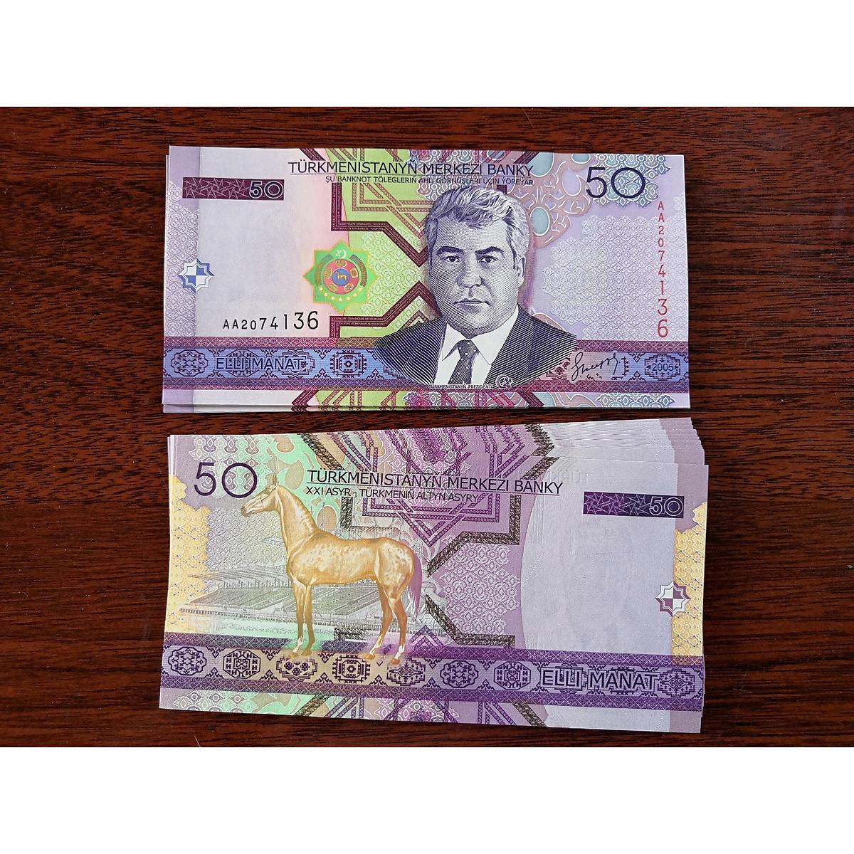 Tờ tiền châu Á 50 Manat của Turkmenistan xưa hình con ngựa sưu tầm , tuổi Ngọ - Mới 100% UNC, sưu tầm