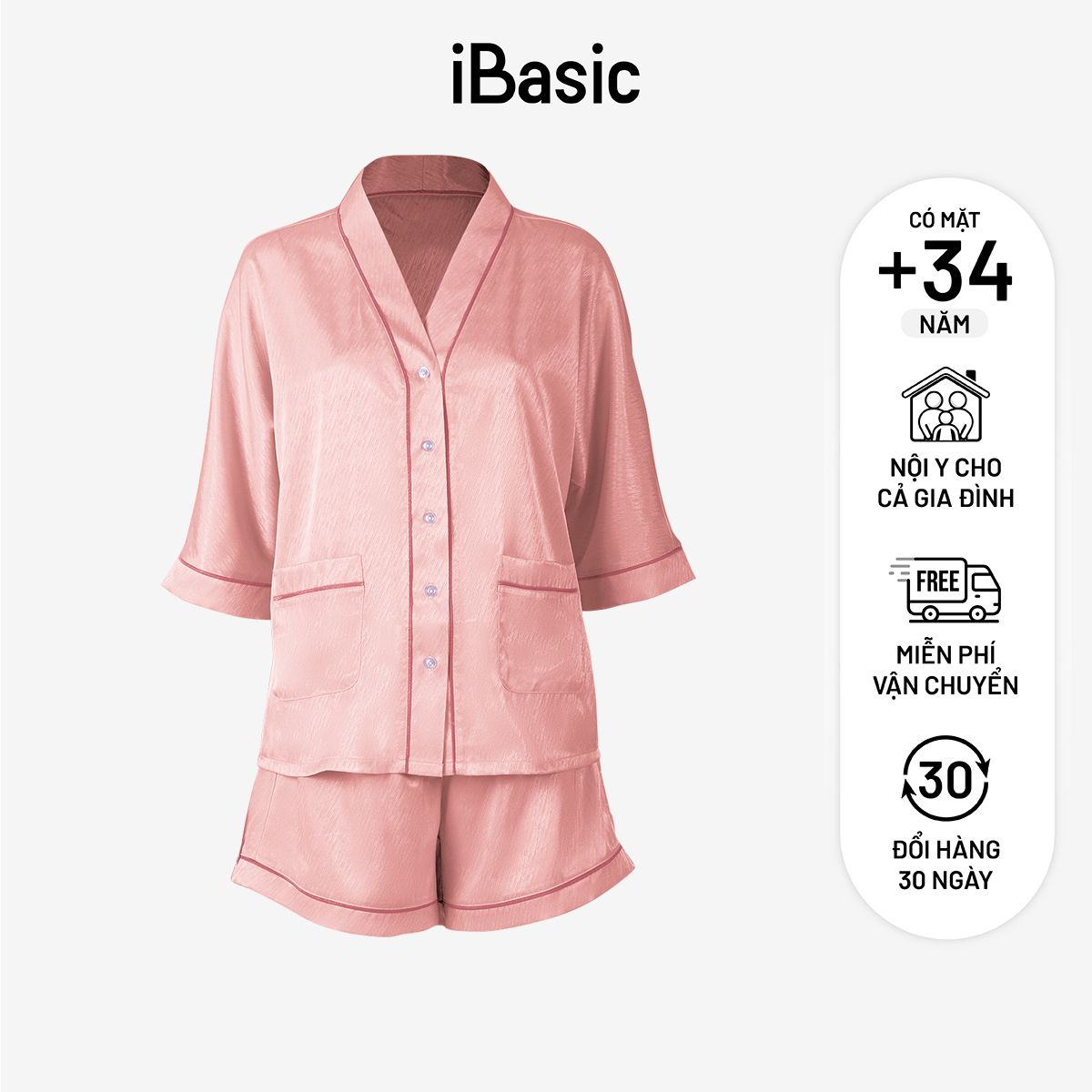 Đồ bộ mặc nhà nữ pyjama satin xước iBasic quần đùi áo tay lửng HOMW047