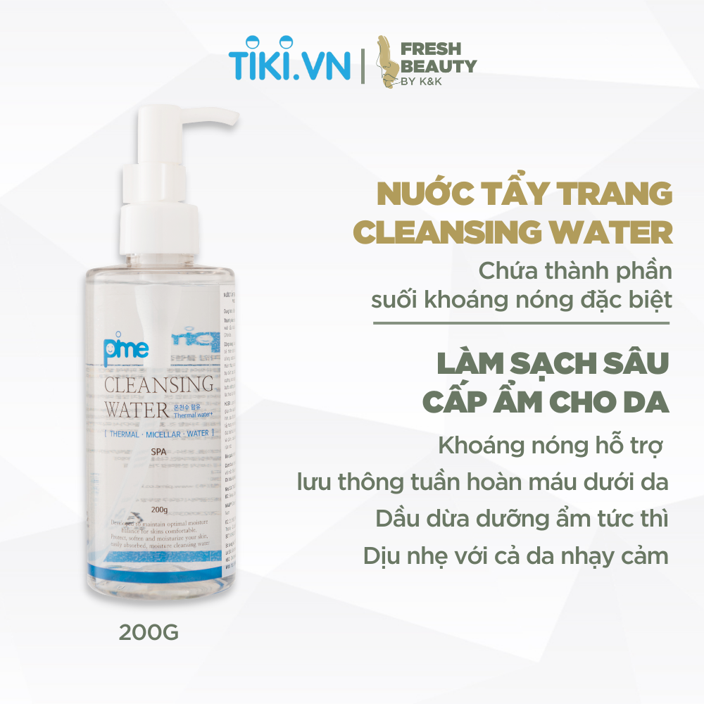 Nước tẩy trang Pime Cleasing Water chứa suối khoáng nóng dịu nhẹ, sạch sâu, cấp ẩm làm mềm da 200g