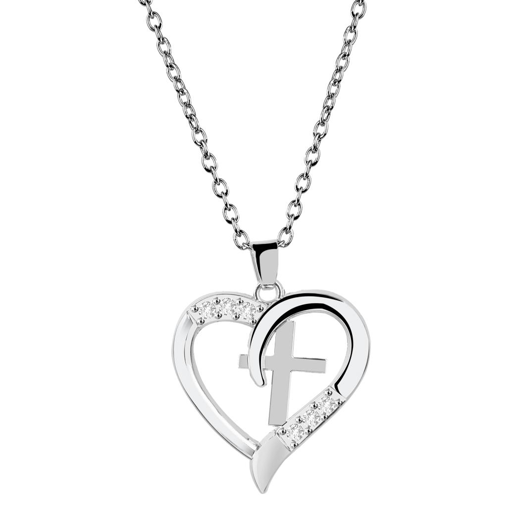 Fashion Charm Heart Cross Pendant Crystal Rhinestone Necklace Jewelry Gift