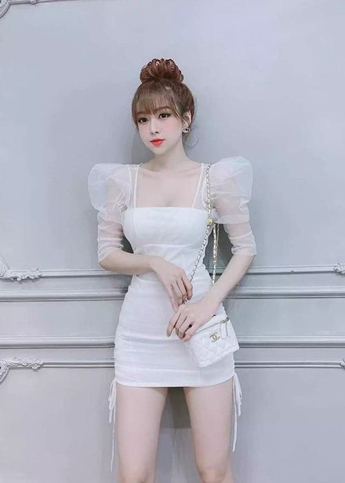 Đầm Ôm Body Phối Lưới Rút Dây Eo
