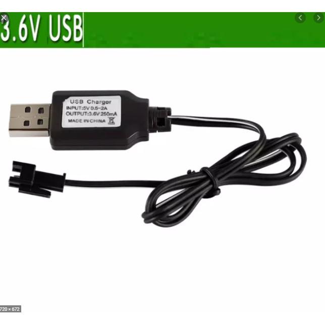 Dây sạc usb 3.6v 250mA Xe điều khiển từ xa chấu SM sạc bằng điện thoại 5v 1a-2a