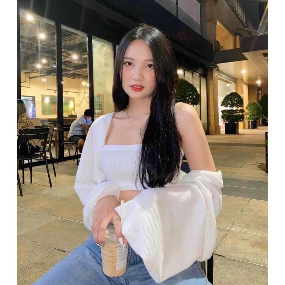 Set áo khoác tay phồng kèm áo 2 dây mùa thu siêu hot