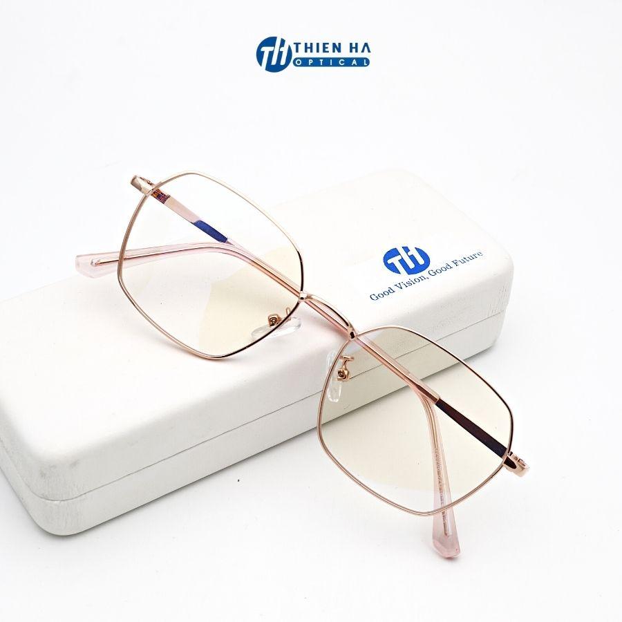 Gọng kính cận nữ kim loại dáng vuông THIÊN HÀ Optical chất liệu kim loại nhẹ càng mảnh nhiều màu dễ đeo TH72328