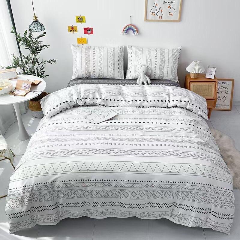 Bộ Chăn Ga Gối Cotton Living 100%cotton Hàng Nhập Khẩu Cao Cấp Mẫu Kẻ Thổ Cẩm Trắng Đơn Giản Độc Lạ