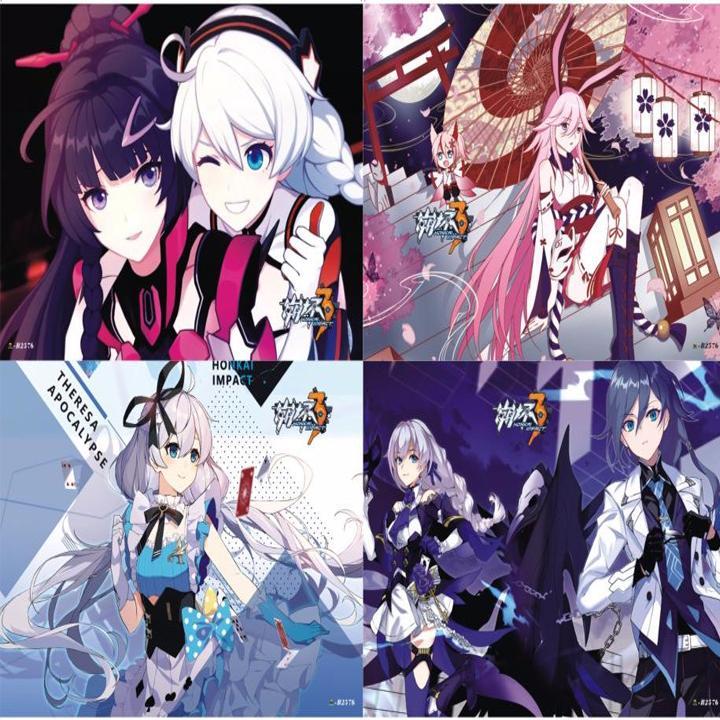 Ảnh dán 6 tấm Honkai Impact 3 anime chibi dễ thương tặng ảnh thiết kế Vcone