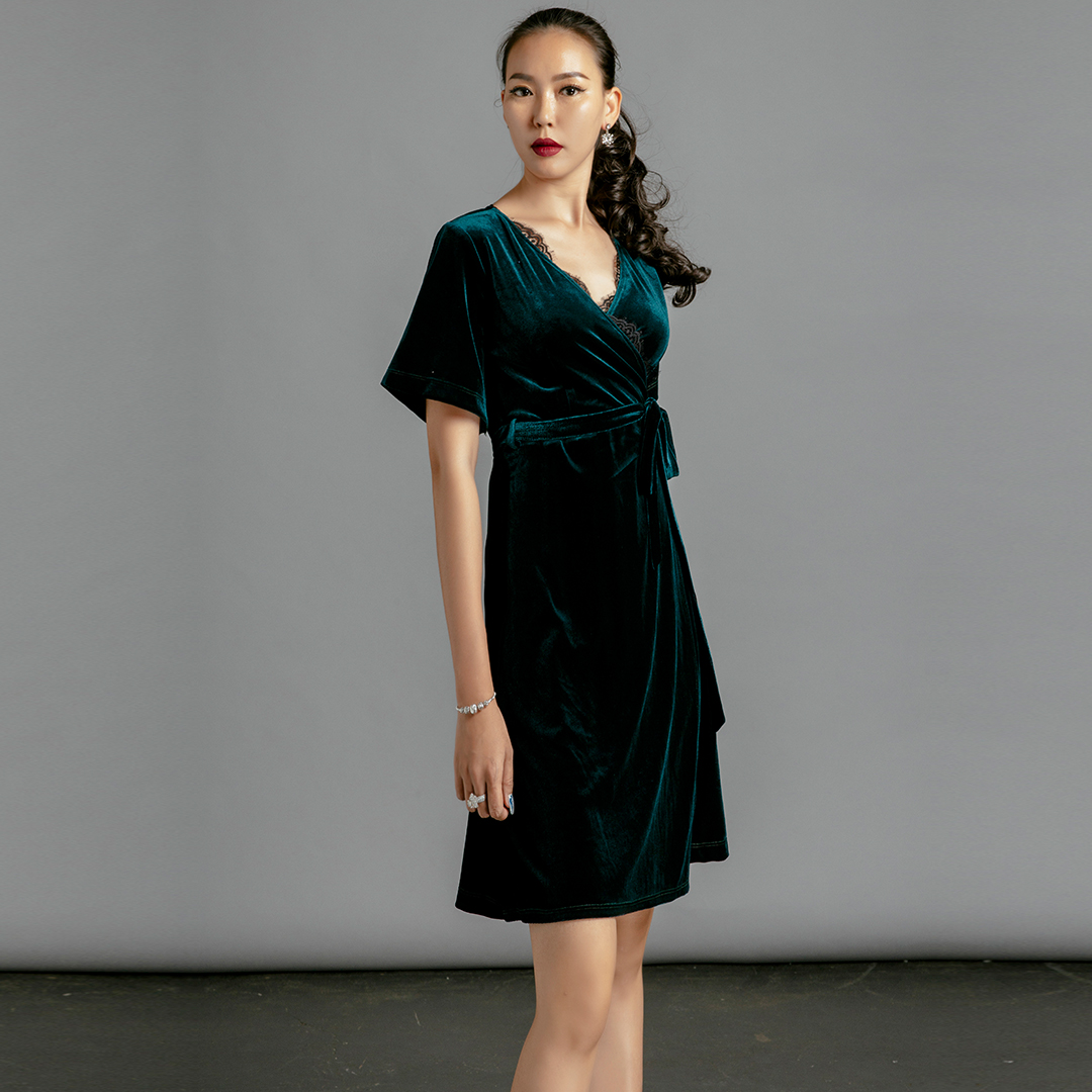 Đầm Nhung Cao Cấp Đầm Dự Tiệc Thời trang thiết kế Hity DRE101 (Xanh Hunter)