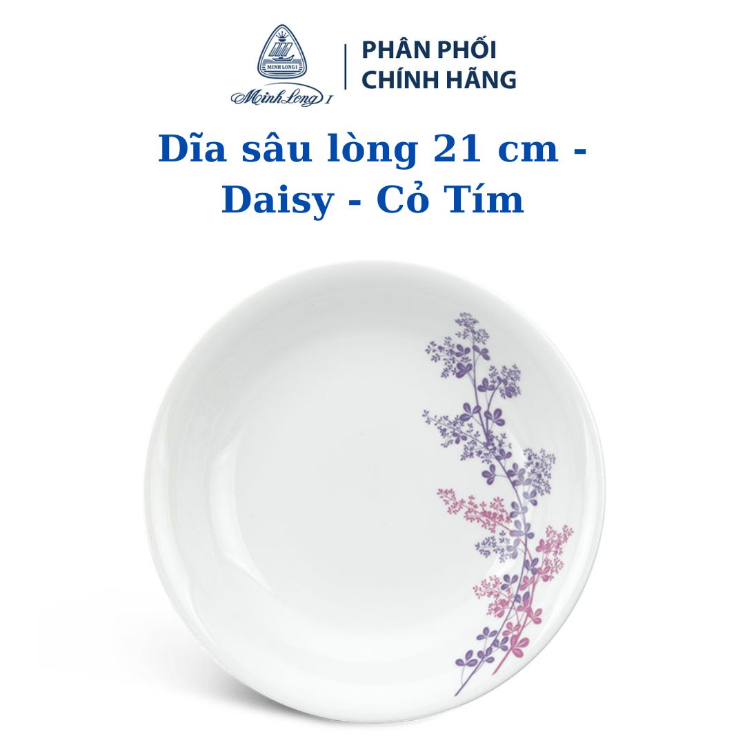 Dĩa Sâu Lòng Minh Long 21cm Daisy Cỏ Tím - Gốm sứ Minh Long cao cấp