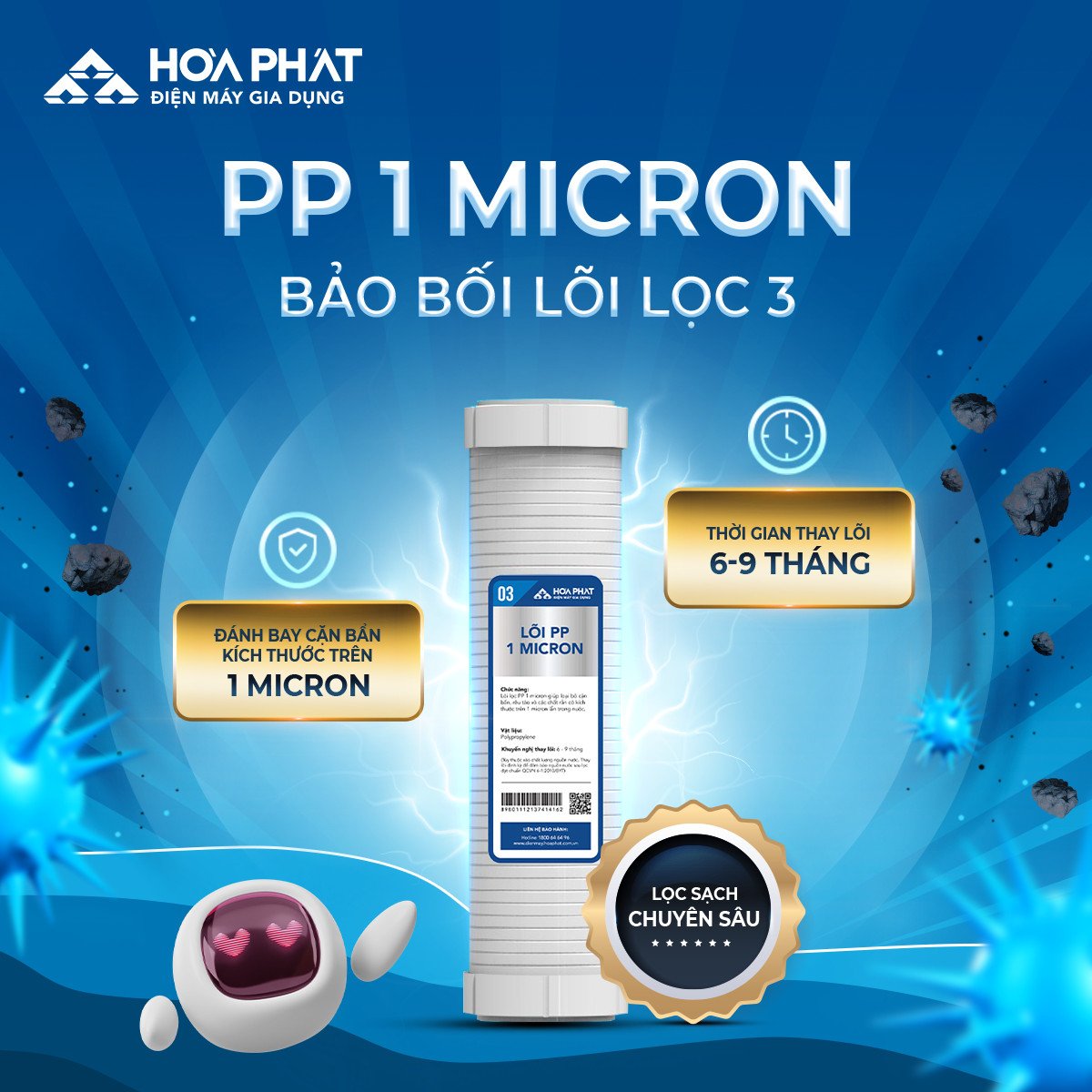 Combo 03 lõi lọc thô Hòa Phát xử lý nước phèn (Lõi 1 - Lõi 2 than hoạt tính - Lõi 3) - Hàng chính hãng