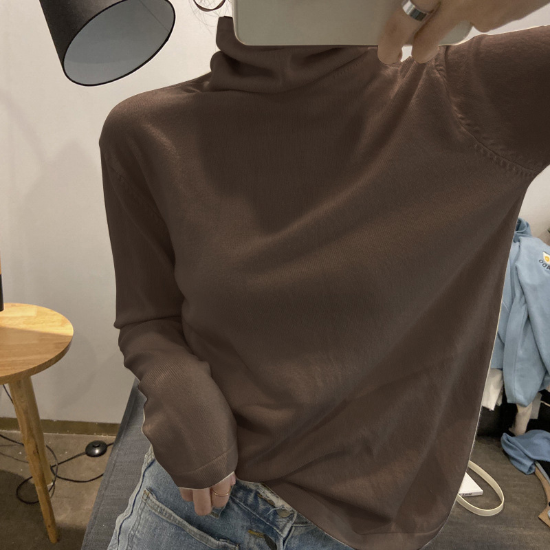 Fashion Winter Women Sweater Knitwear High Neck Long Sleeves Solid Ribbed Knitted Pullover Tops