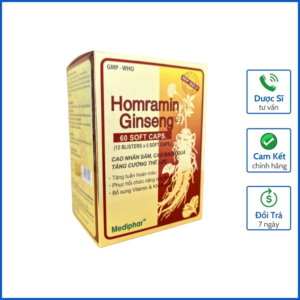 Viên Uống Bồi Bổ Sức Khỏe Homramin Ginseng Nhâm Sâm - Tăng Cường Sức Đề Kháng - Tăng Cường Thể Lực Homtamin Ginseng - Hộp 60 Viên