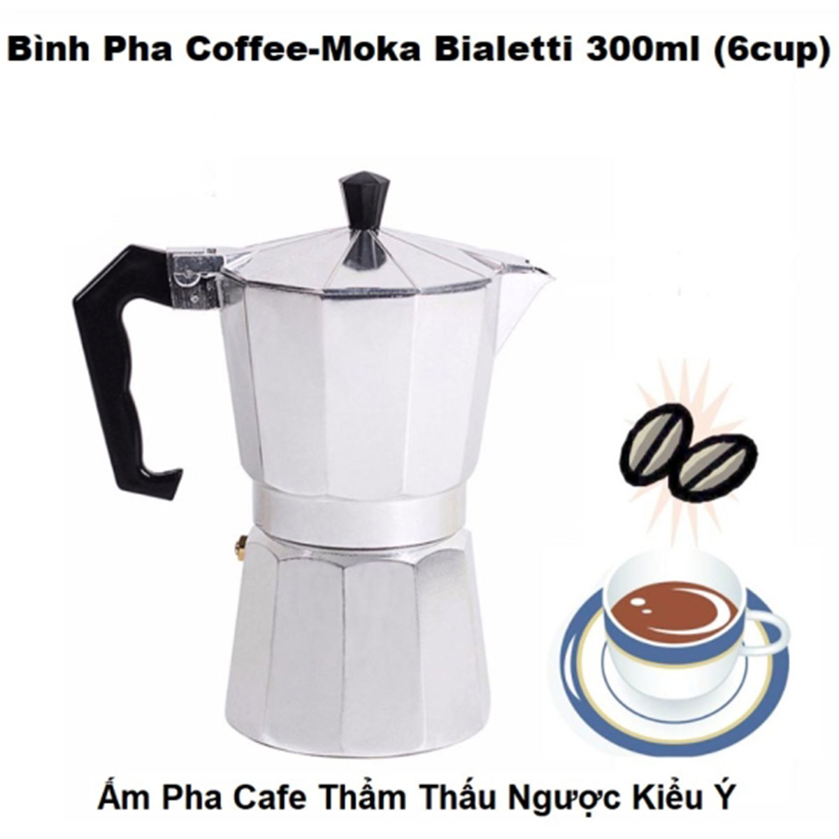 Ấm Pha Cafe Chuyên Nghiệp Moka 300Ml Hợp Kim Nhôm Giữ Nhiệt Tốt Kiểu Ý