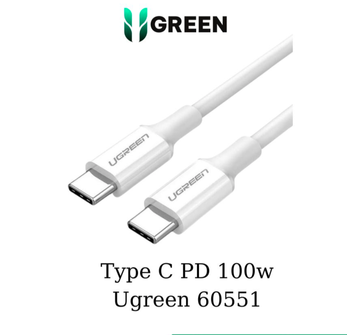 cáp usb type c revolution 2.0 vỏ abs màu trắng Ugreen 300BT60551US 1m 5A hàng chính hãng