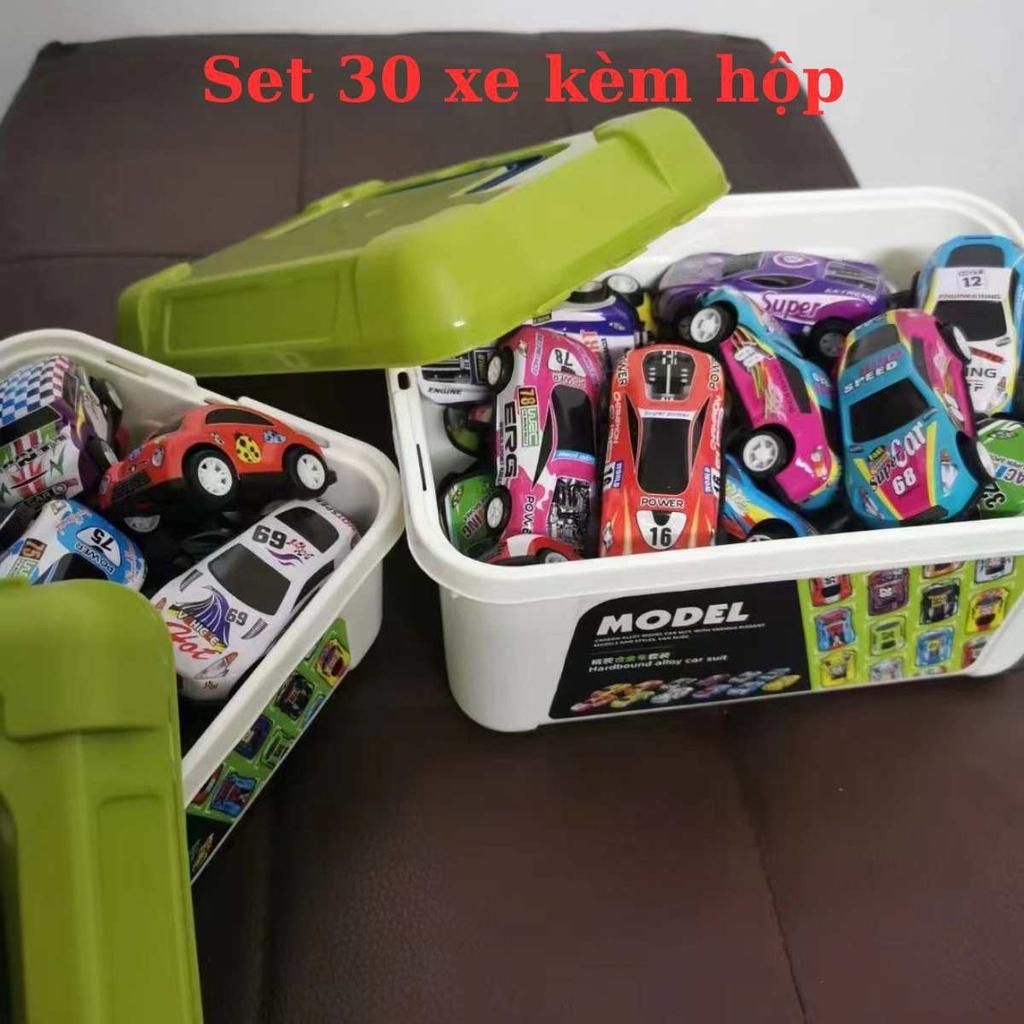 Set xe đồ chơi, Hôp 30 ô tô đồ chơi chạy đà cót kéo lùi chất liệu hợp kim cao cấp cho bé, tổng hợp nhiều loại xe