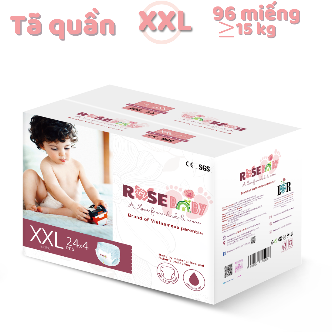 Thùng Bỉm Quần Rose Baby  Size XXL24 (96 miếng)