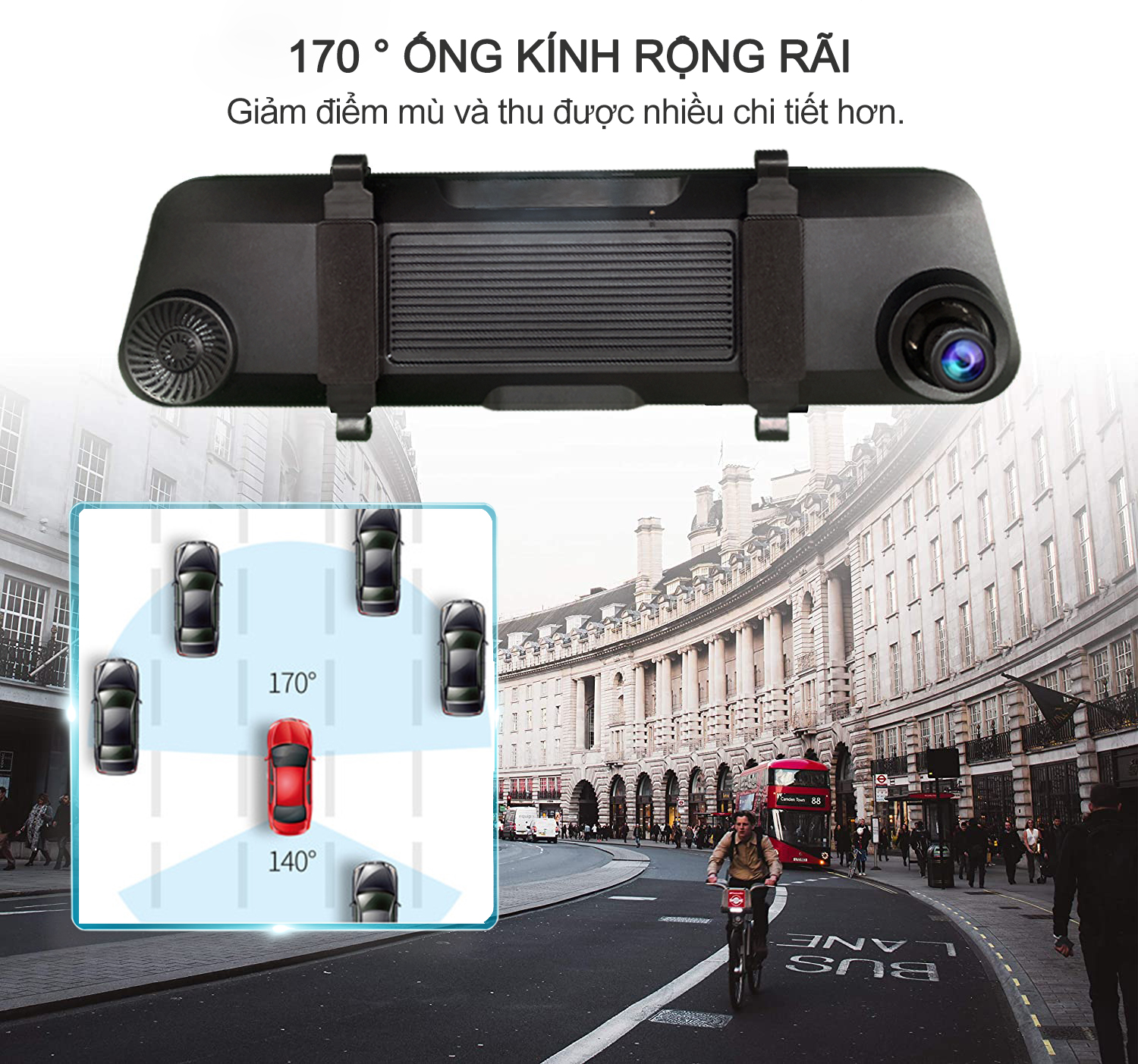 Camera sau trên gương chiếu hậu Full 2K với màn hình cảm ứng 12 inch IPS Gương Dash Cam