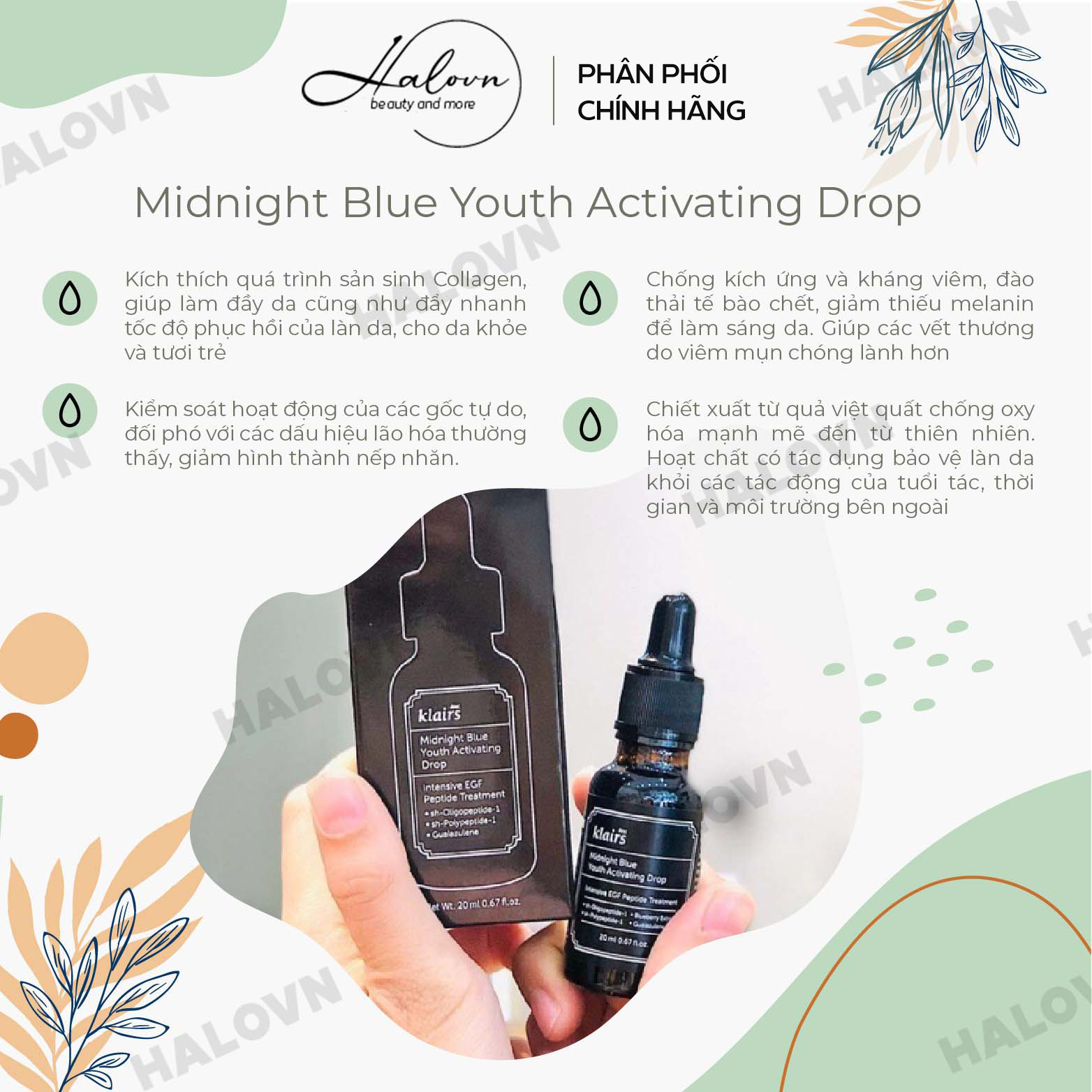 Tinh Chất Dưỡng Làm Dịu, Phục Hồi Da Klairs Midnight Blue Youth Activating Drop 20ml
