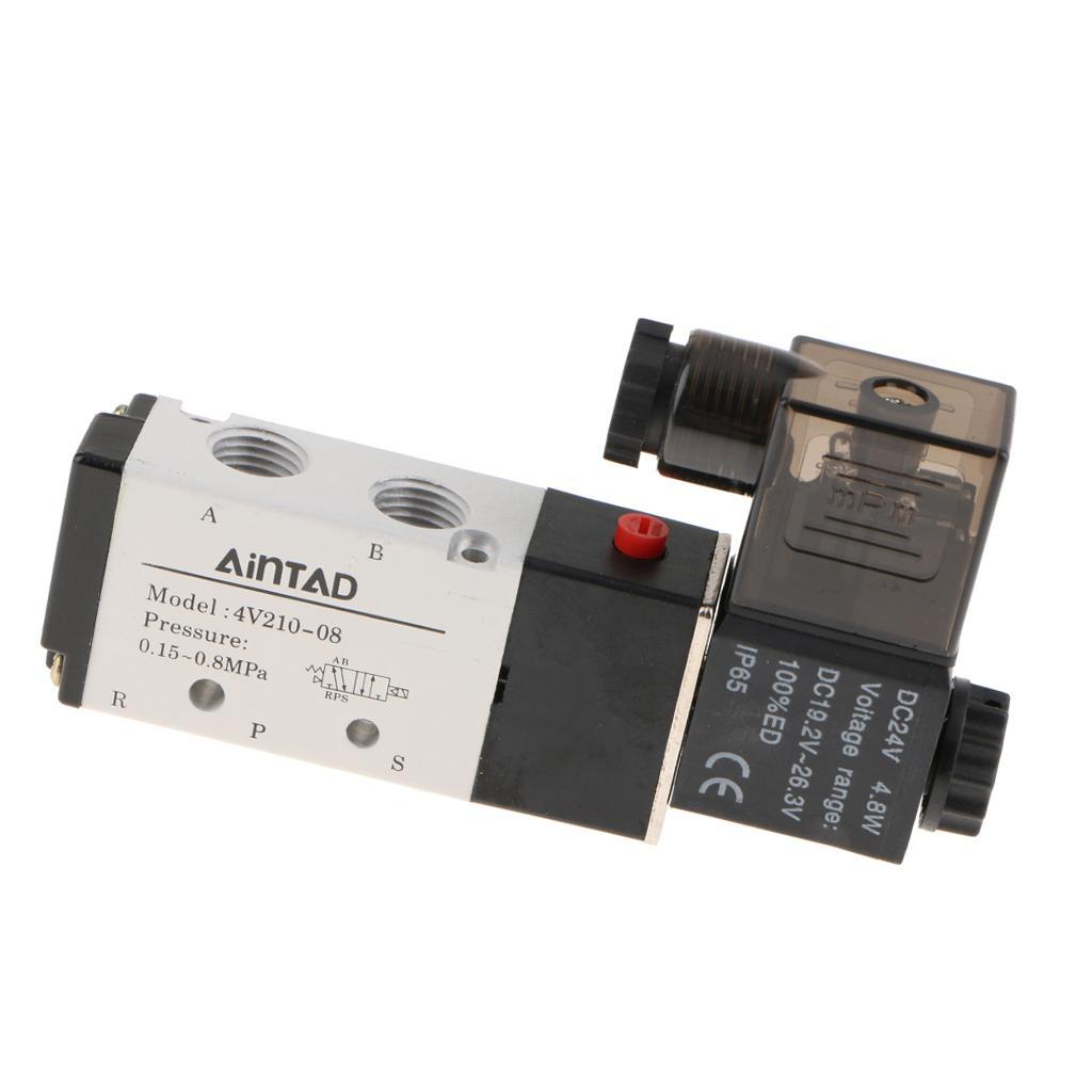 2 Pcs 4V210-08 Solenoid Valve 5 Way 2 Position Pneumatic Air-Operated 1/4'' BSPT 24V