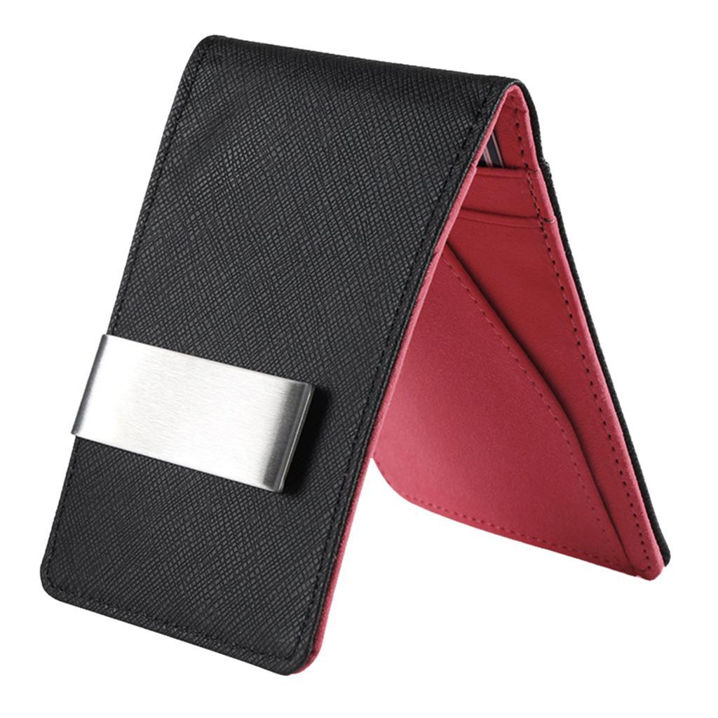 Two-  Color Mens Leather Money Clip Slim Wallets Credit Card Red