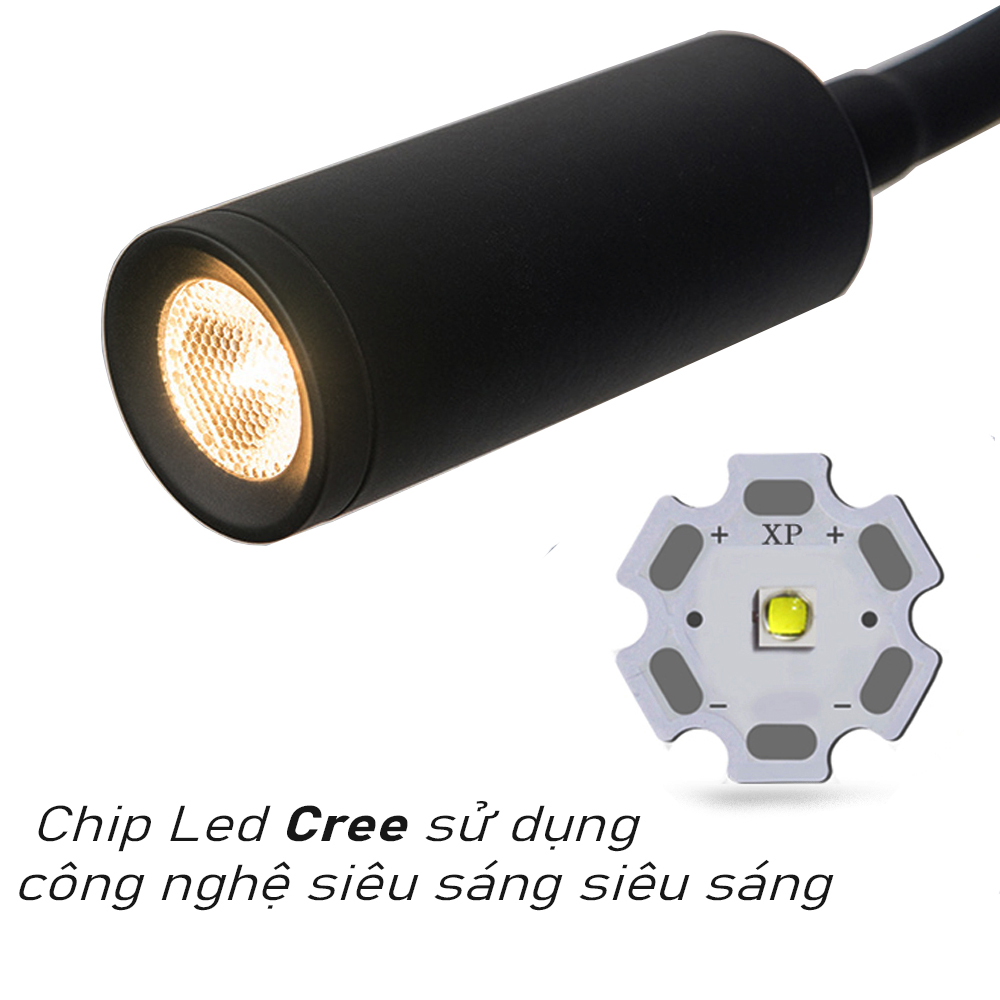 Đèn đọc sách kẹp đầu giường LED 3W, Loại ánh sáng chiếu rọi, Tích hợp đèn ngủ, Đèn rọi soi tranh trang trí Nhà hàng, Khách sạn, Showroom