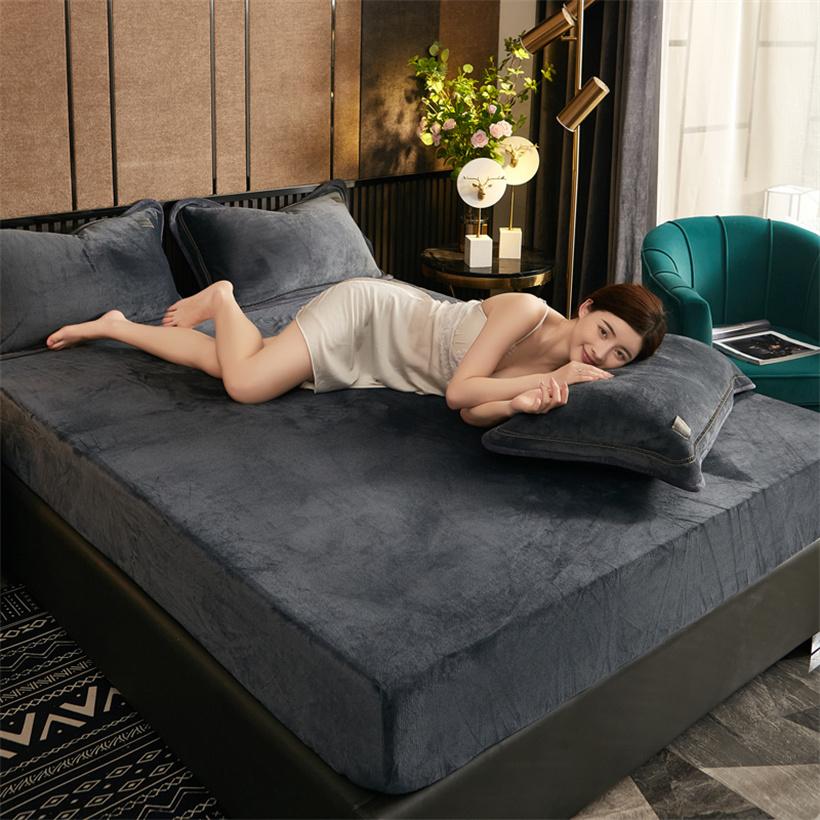 Nhung Dày Trang Bị Tấm Giữ Ấm Mùa Đông Màu Bọc Nệm Với Thun Nỉ Giường Khăn Trải