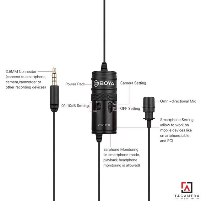 Microphone Thu Âm Cài Áo BOYA BY-M1 PRO Giảm Ổn - Hàng Chính Hãng