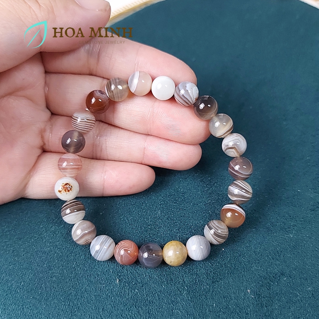 Vòng tay phong thủy đá Mã Não vân vỏ ốc VIP độc đáo có nhiều size hạt 8 li 10 li 12 li