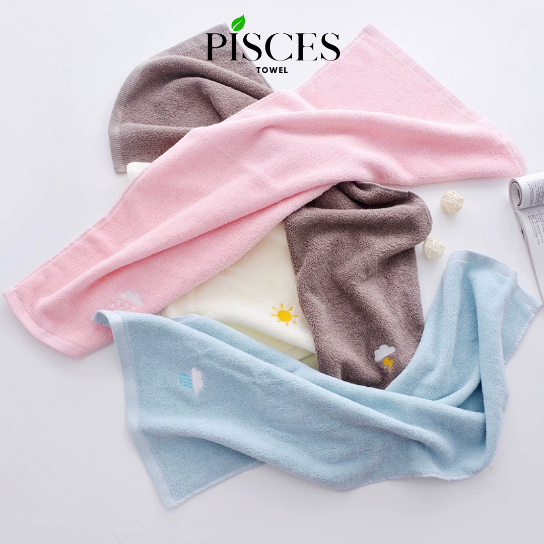 Khăn Mặt PISCES TOWEL 35x75cm Thêu Hình Thời Tiết Cotton Mềm Mại, Khăn Spa Yoga Gym Thể Thao Thấm Hút Mồ Hôi - Nâu, Nâu