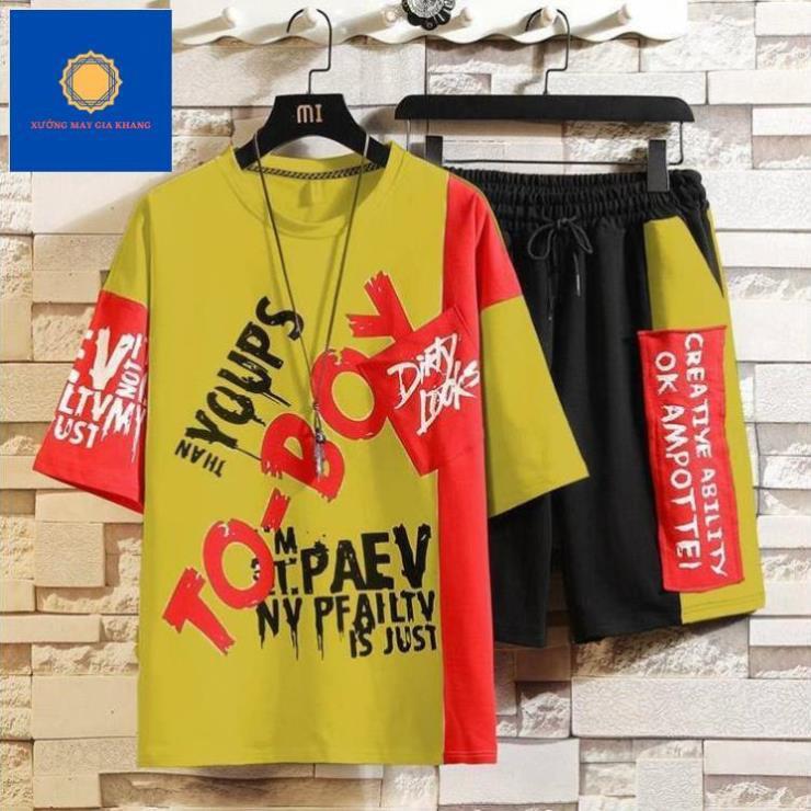 Đồ bộ quần áo thun bé trai, ngắn tay, kiểu Hiphop, chất thun cotton thoải mái vận động-Gia Khang