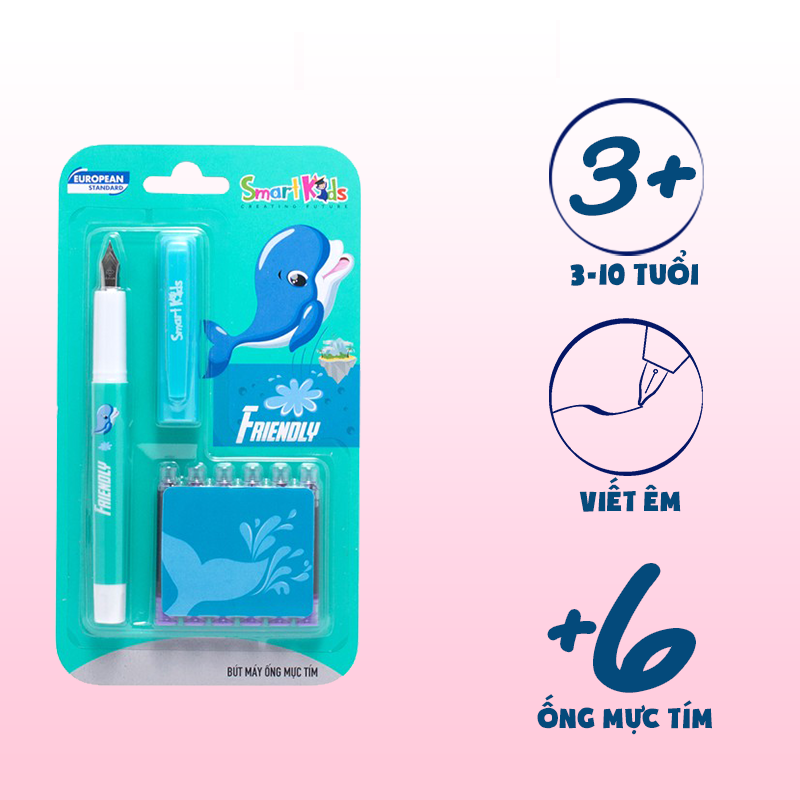 Bút máy Smartkids SK-CFP004 kèm 6 ống mực tím - Tặng kèm 2 bút chì