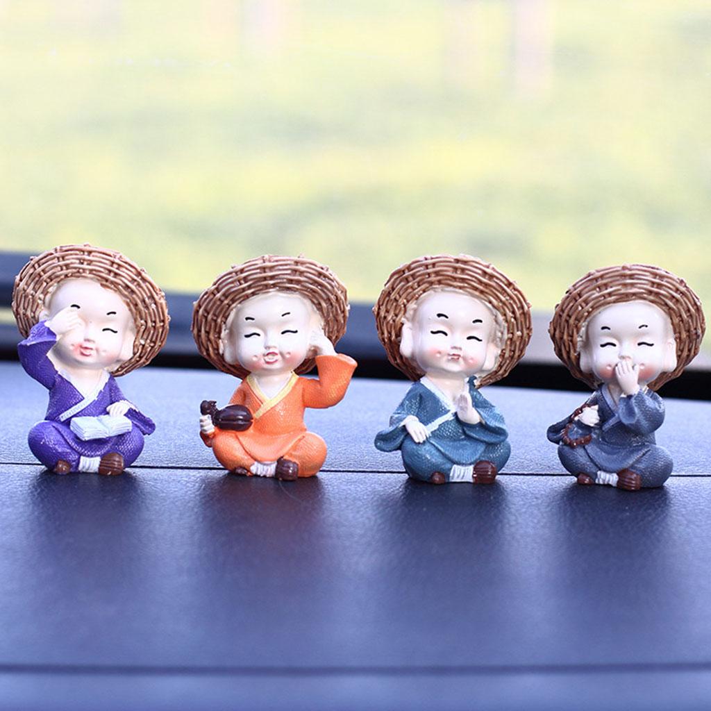 4Pc Resin Monk Figurines Cute Little Monk Statue Sculpture Decor Lovely Gift