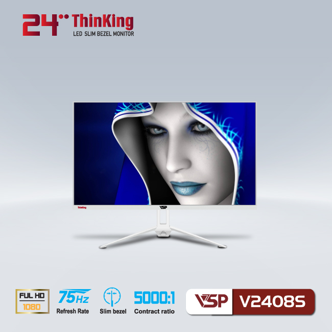 Màn hình Phẳng Tràn viền Gaming 24inch VSP V2408S [TRẮNG] (23.8&quot; IPS FHD 75Hz, HDMI+VGA)  - Hàng chính hãng TECH VISION phân phối