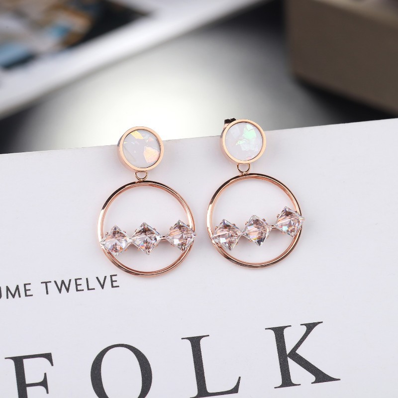 Bông Tai Nữ Hình Tròn Đính Đá Titan Ko Đen TT 2714