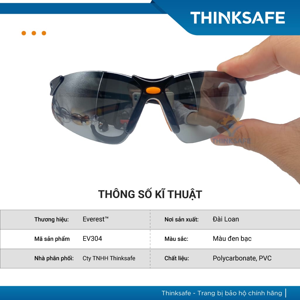 Mắt kính bảo hộ lao động Everest Thinksafe, Kính bảo vệ mắt trong suốt, chống bụi, chống tia UV, dùng đi đường - EV304